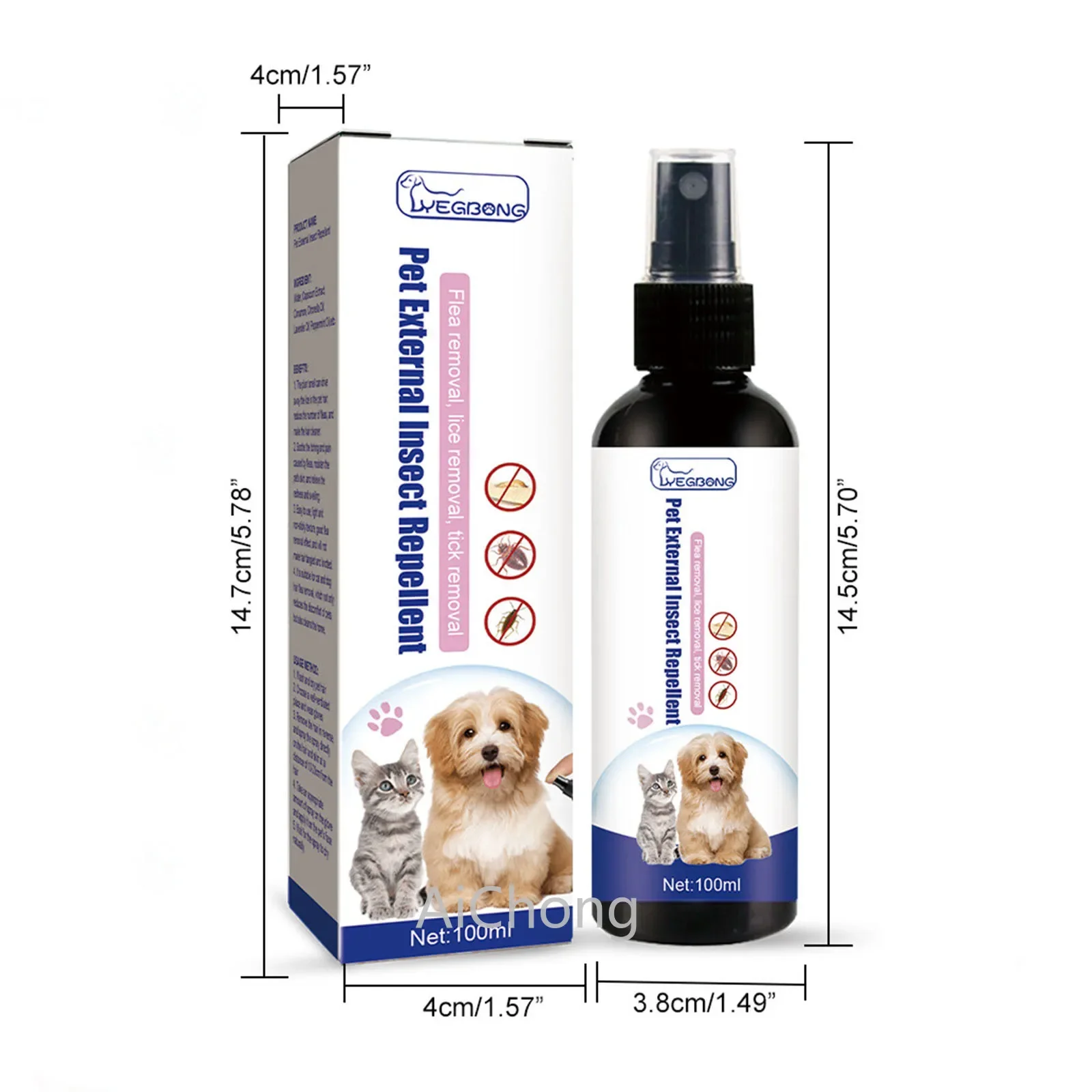 100ml Pet External Insect Repellent Flea, lice removal, tick removal Lice flea larvae Deep deworming Cleaning Supplies