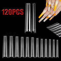 120PCS Long Clear Coffin Nails Tips Extra Long Curve Half Cover Coffin Nail Tips Acrylic Nails Professional Acrylic Fake Nails