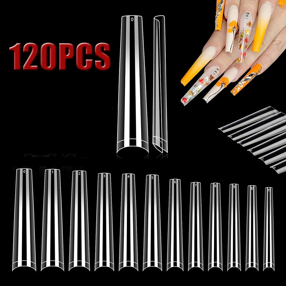 120 szt. Długie przezroczyste paznokcie trumienne porady dla salonów paznokci akrylowych i majsterkowiczów Nail Art półprodukt klej błotny