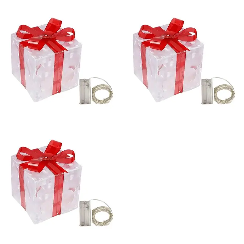 ABRU-3X Christmas Glowing Gifts Box Decoration Ornament With Bow Lighting Box Outdoor Light Lighting Xmas 2024 B