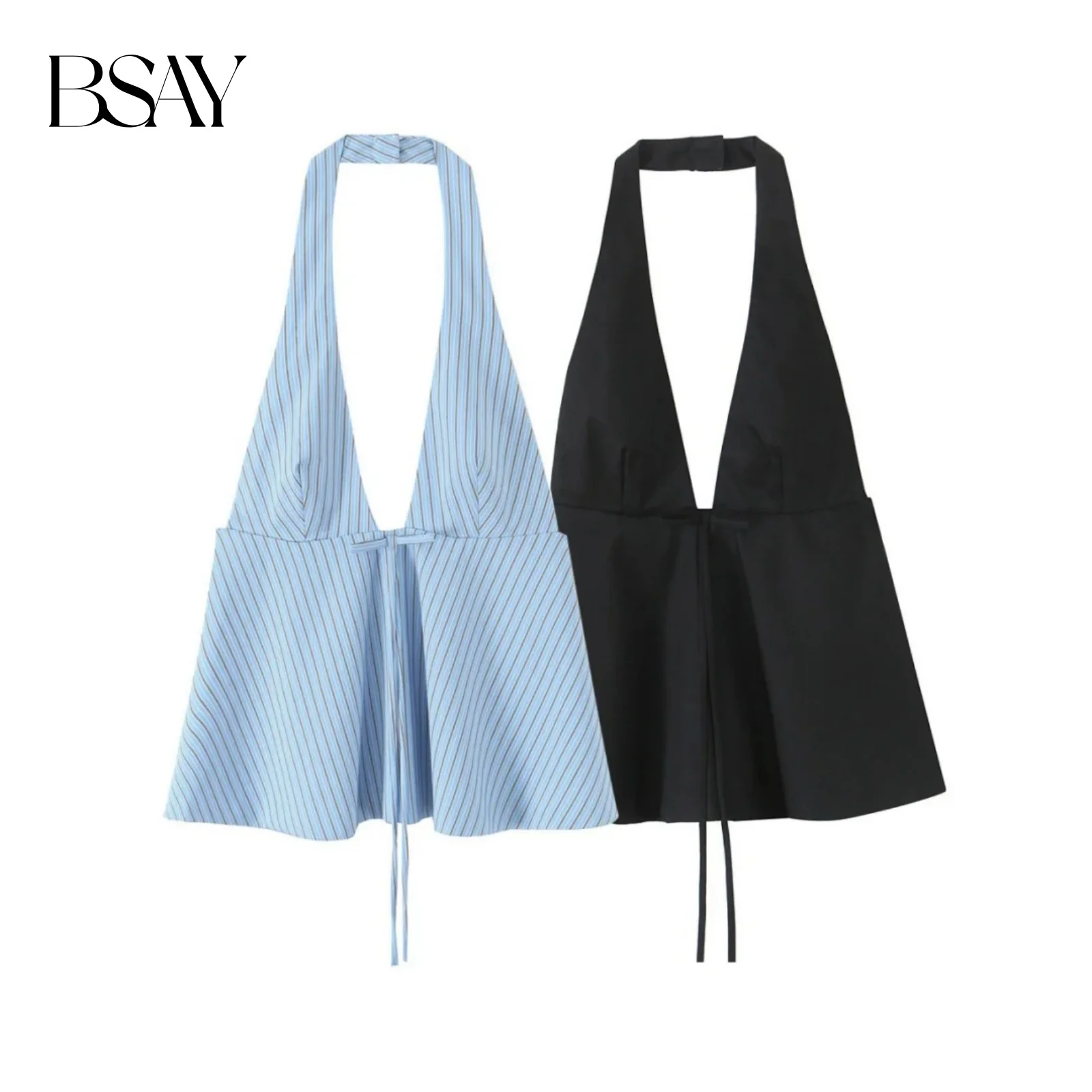 بلوزة BSAY للنساء موضة الصيف المشارب القوس الرسن أكمام عارية الذراعين بروتيل تانك شيك أنثى مثير ملابس الشارع الشهير سترة Mujer #1