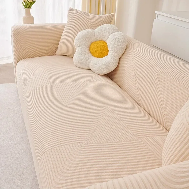 French Solid Striped Elastic Sofa Cover Four Seasons All Inclusive Non-Slip Sofa Cushion Stretch Adjustable Furniture Protector
