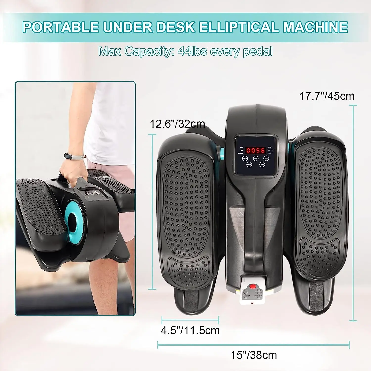 Under Desk Elliptical Electric Seated Pedal Exerciser Mini Ellipse Leg Exerciser with Display Monitor, Remote Control Adjustable