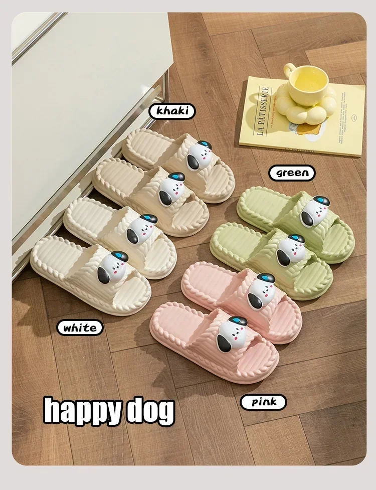 Home Cloud slippers Women puppy sandals bow Big eyes Flip flops Cartoon Soft beach non slip house shoes Men platform women slide