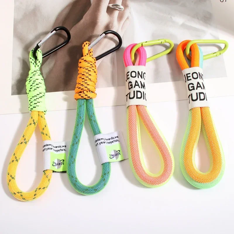 Creative Iridescent Braid Rope Keychain Carabiner Key Ring For Backpack Pendant Accessorie Hanging Cord Jewelry Phone lanyard