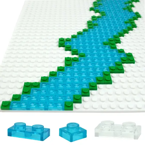Building Block Thin Figures Brick 1x1 1x2 Dots Transparent Blue White Educational Assemblage Construction Compatible 3024 3023