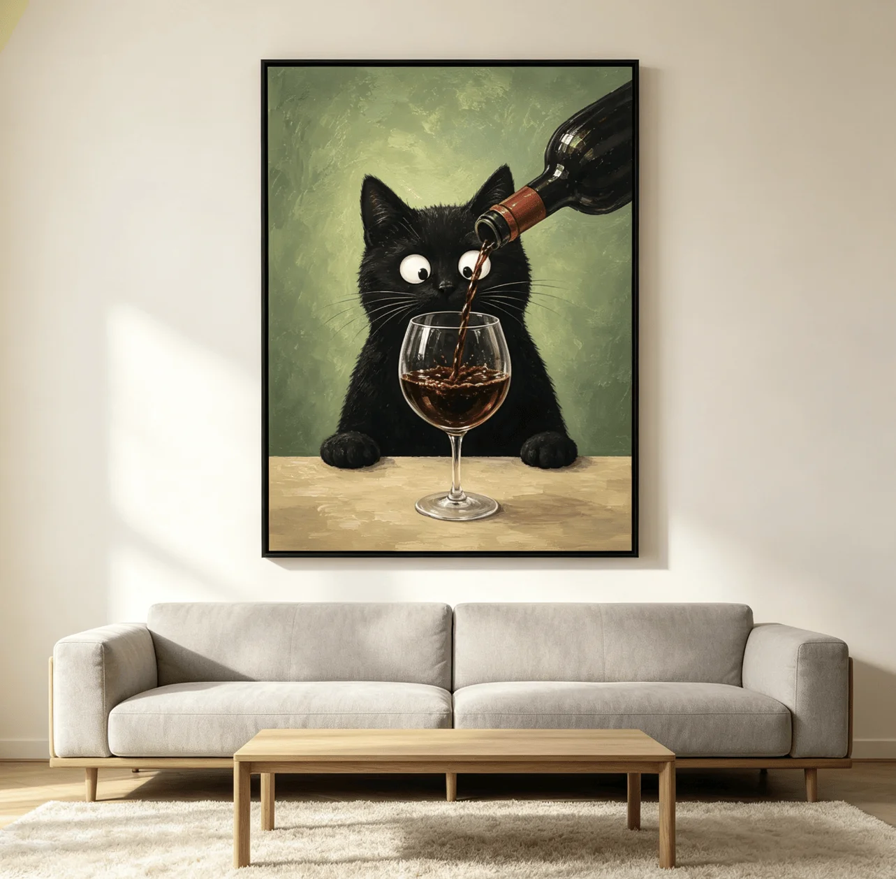 Funny Surprised Black Cat Wine Wall Art Canvas Prints Poster, Animal Decor For Pub,Bistro,Man Cave,Apartment Home Decoration