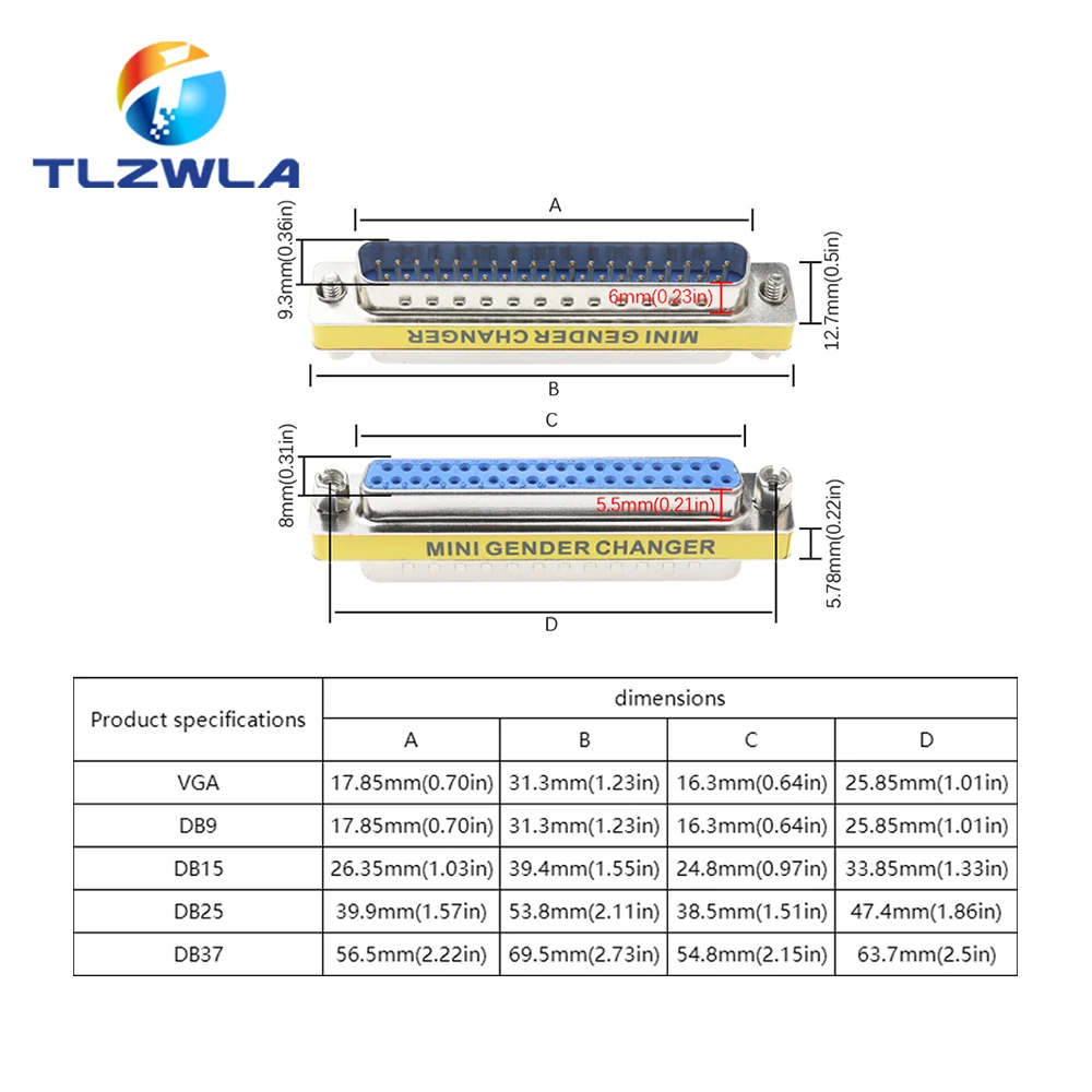 DB9/DB15/DB25/DB37 Mini zmieniacz płci Adapter RS232 Com D-Sub do męskiego żeńskiego złącza wtykowego VGA 9 15 25 37Pin — zdjęcie 7