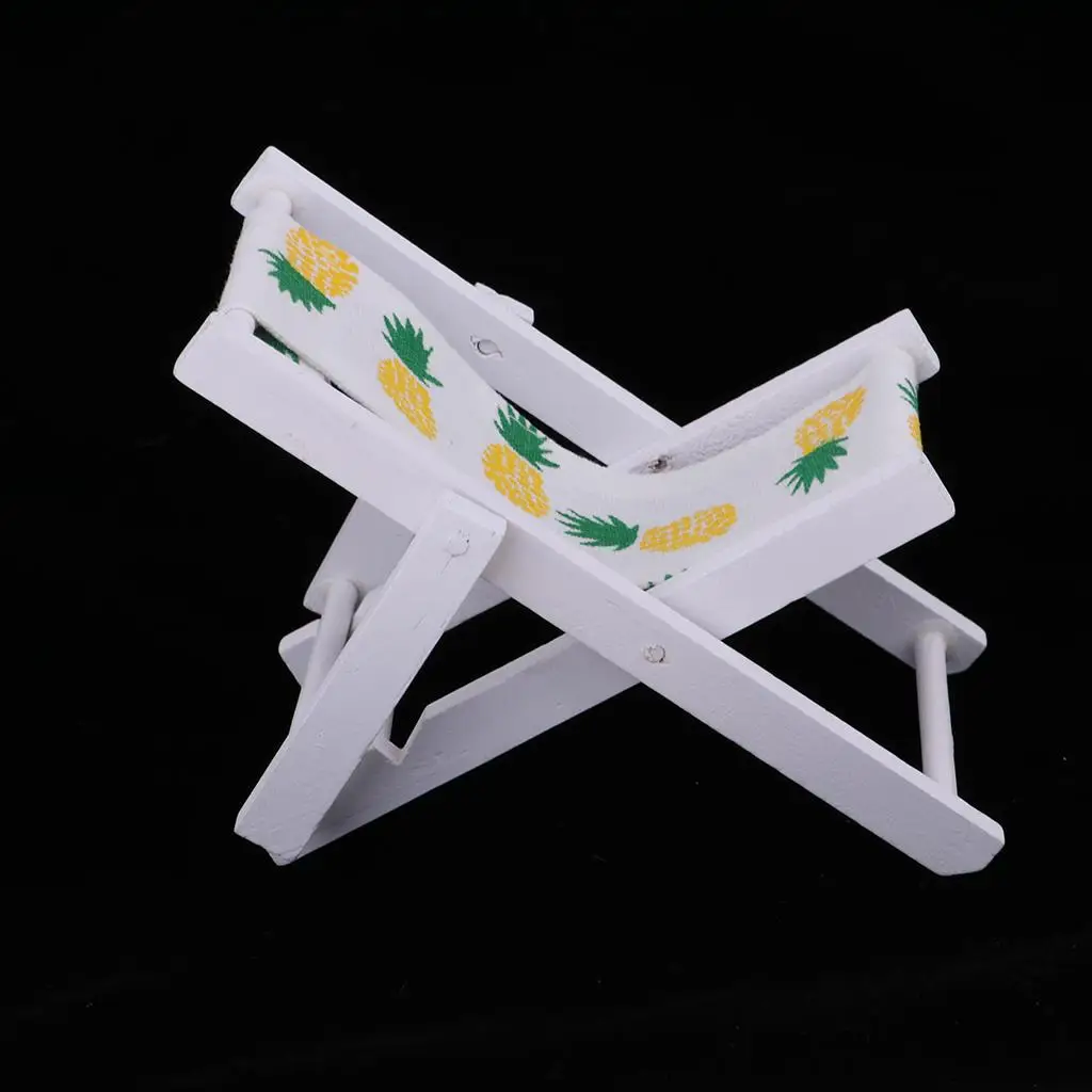 1:6 Mini móveis dobráveis em miniatura para banho de sol de praia de madeira para decoração interna e externa (abacaxi amarelo)