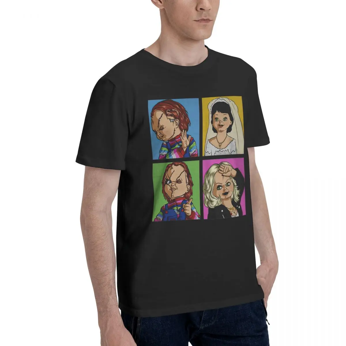 Men\'s T-Shirt Copy Of Chucky And Tiffany Shooting Casual Cotton Tee Shirt Short Sleeve Horror Movie T Shirts O Neck Clothes