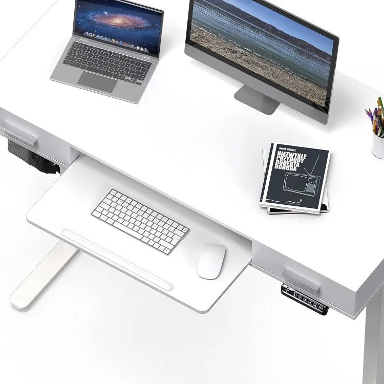 48-Inch Electric Height Adjustable Desk with Keyboard Tray and Two Drawers