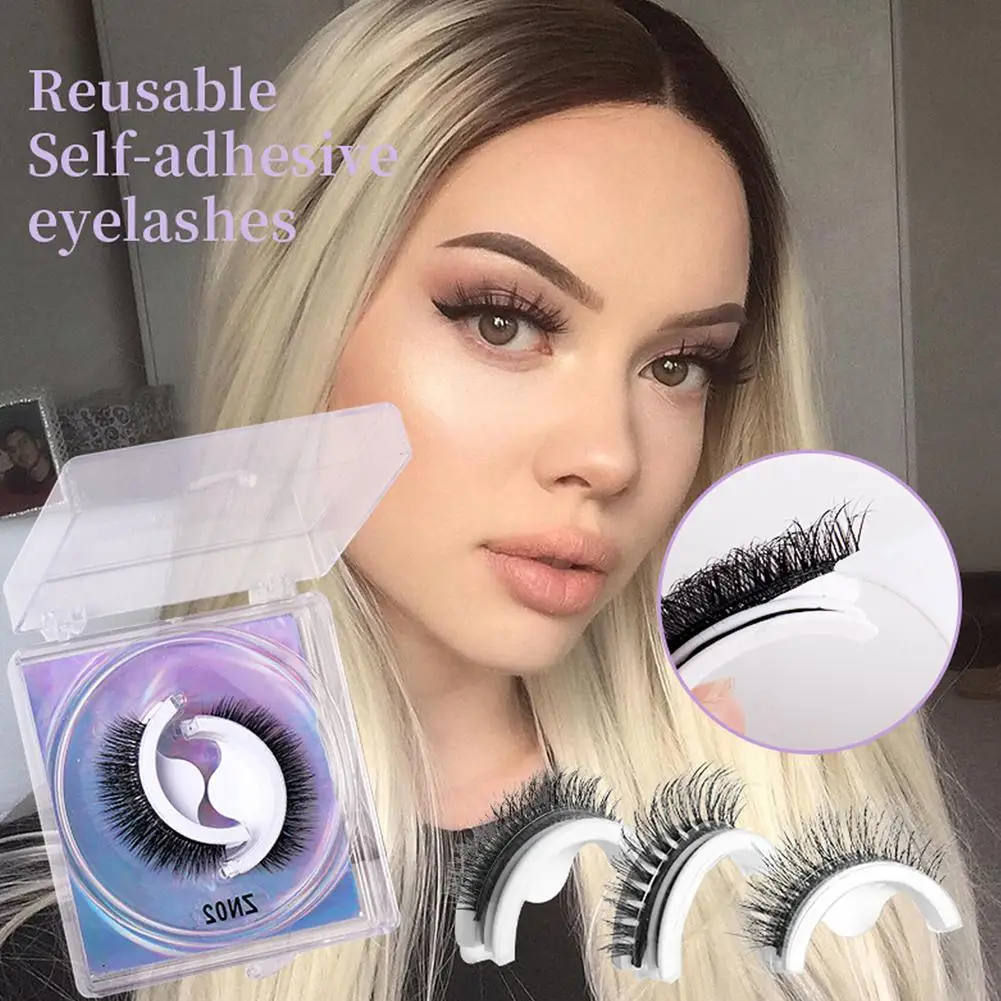 

1Pair Reusable Self-Adhesive False Eyelashes Natural Pairs Glue-free Self-adhesive False Reversible Eyelashes Multiple Of T1P5