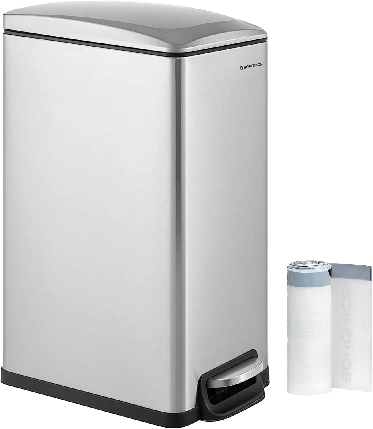 

Slim 13-Gallon Trash Can with Soft-Close Lid, Inner Bucket, Step Pedal, and 15 Bags for Narrow Spaces