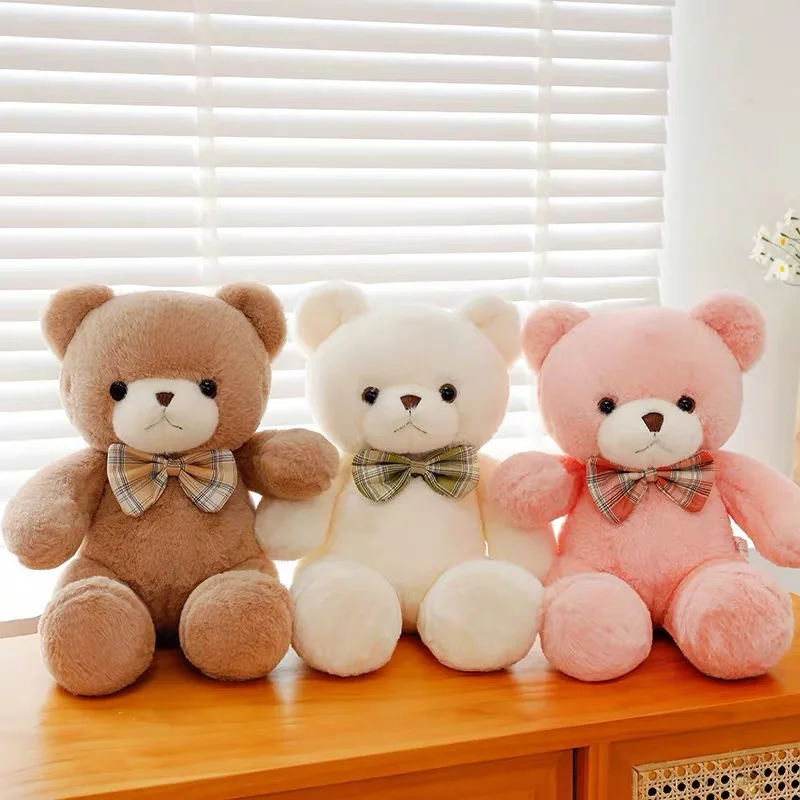 Kawaii – poupée ours en peluche avec nœud papillon coloré, 30CM, câlin, cadeau d'anniversaire, oreiller, ours en peluche, maison, salon, chambre à coucher