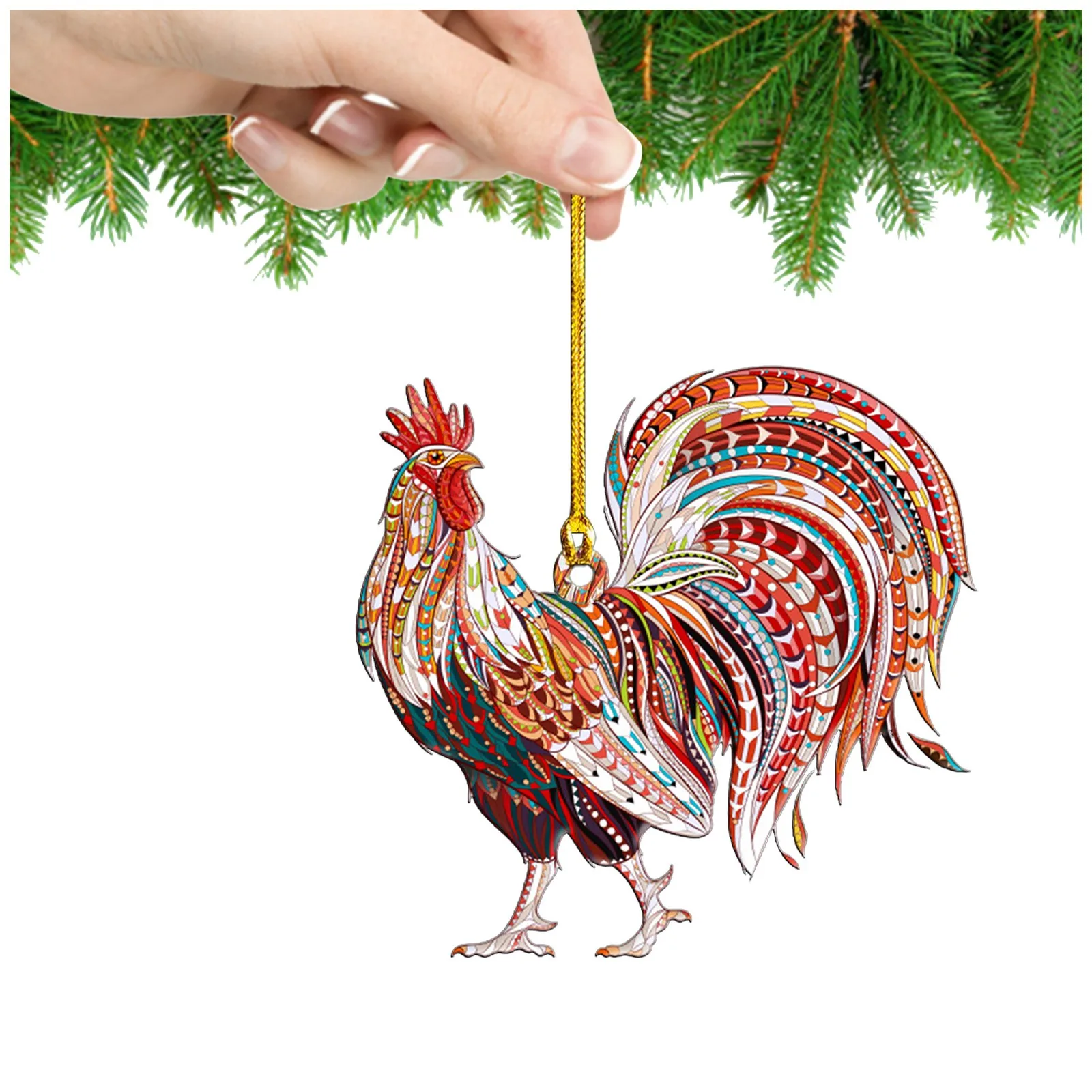 Chicken With Scarf Christmas Rooster Wooden Hanging Christmas Tree Decoration Hanging Ornament Thanksgiving Day