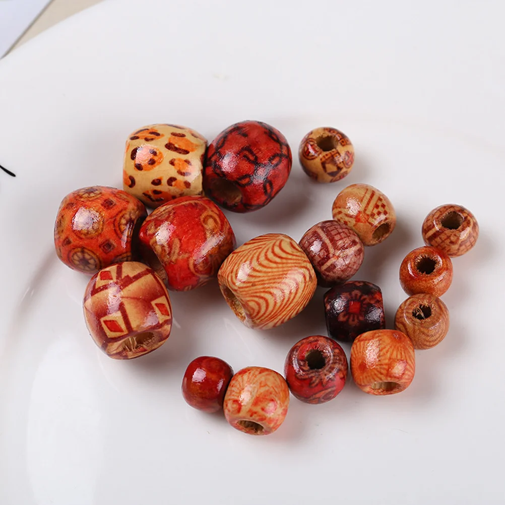 100 Pcs 10mm Natural Round Wood Beads Elected Printed Spacer Beads for Jewelry and Ornaments Making barrel bead