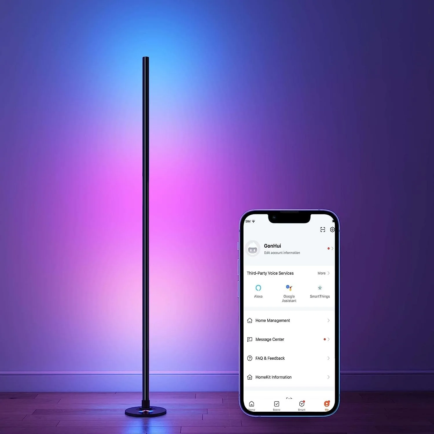 US plug 110-220V Corner Floor Lamp, LED Smart Floor Lamp Compatible with Alexa, Color Changing Ambience Light with Music Sync