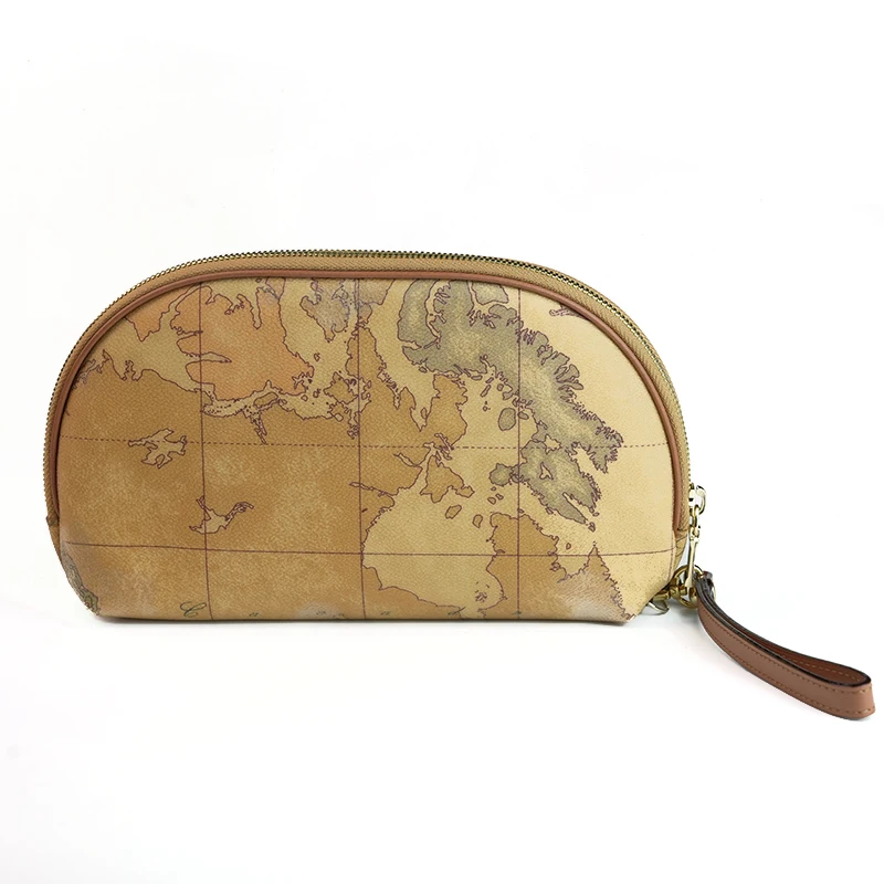 

Small Size Leather Change Purse Makeup Map Bag Fashionable European Style Zipper Closure Handbag for Casual Occasions
