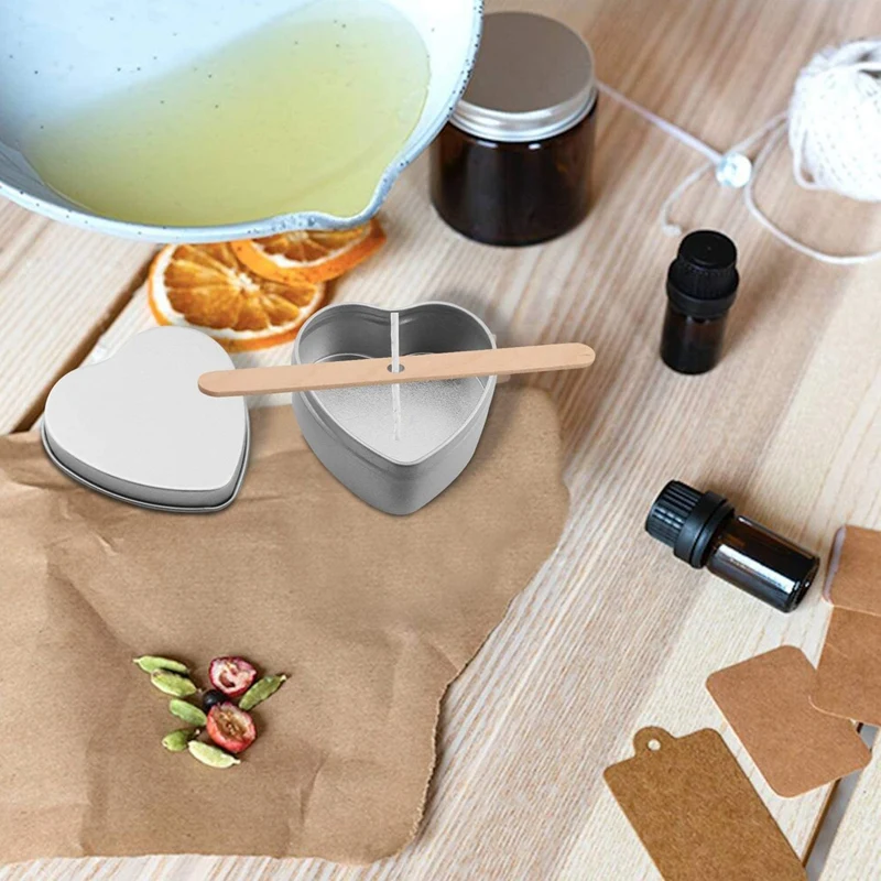 N85R-15 Pcss 심장 모양 금속 통 양초 항아리 양초 용기 양초 통 양초 만들기, 사탕을위한 빈 양초 항아리