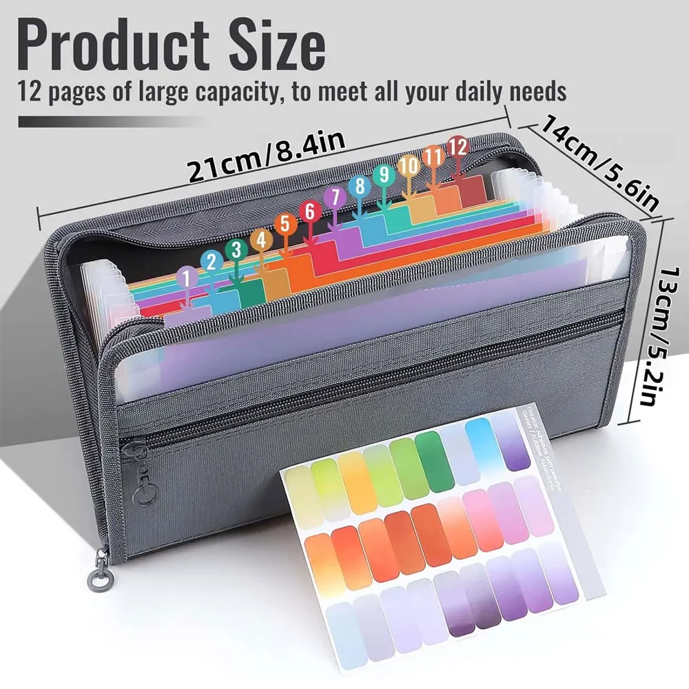1 Pack A6 Expandable Document Organizer, 13-Pocket Zipper Accordion File Bag, for Cards, Bills, Receipts, Coupons and Cash