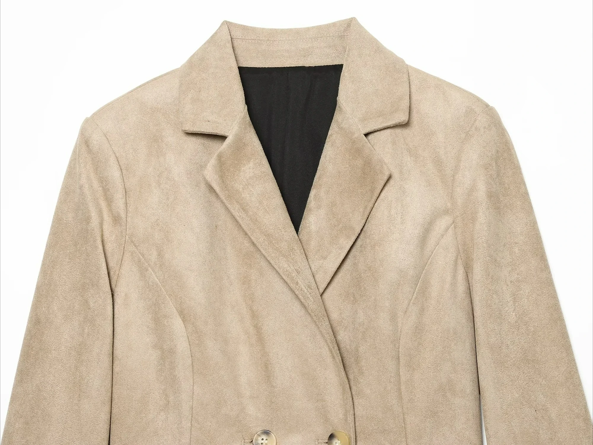 KONDALA Women Commute Double Breasted Suit Blazer Casual Faux Suede Slim Blazer New 2026 Fall Winter Trendy Elegant Retro Blazer