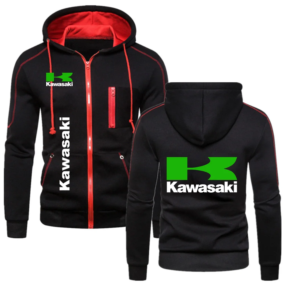 2024 Men\'s Zipper Hoodie Motorcycle Jacket Kawasaki Clothing Tops Ninja Logo Motorcycle Clothing Outdoor Sportswear Tops