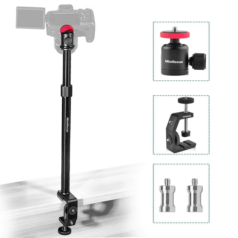 Camera Desk Mount Stand with 360 Ballhead Adjustable Table Aluminum Light Stand C-Clamp Mount for DSLR Camera Video Ring Light