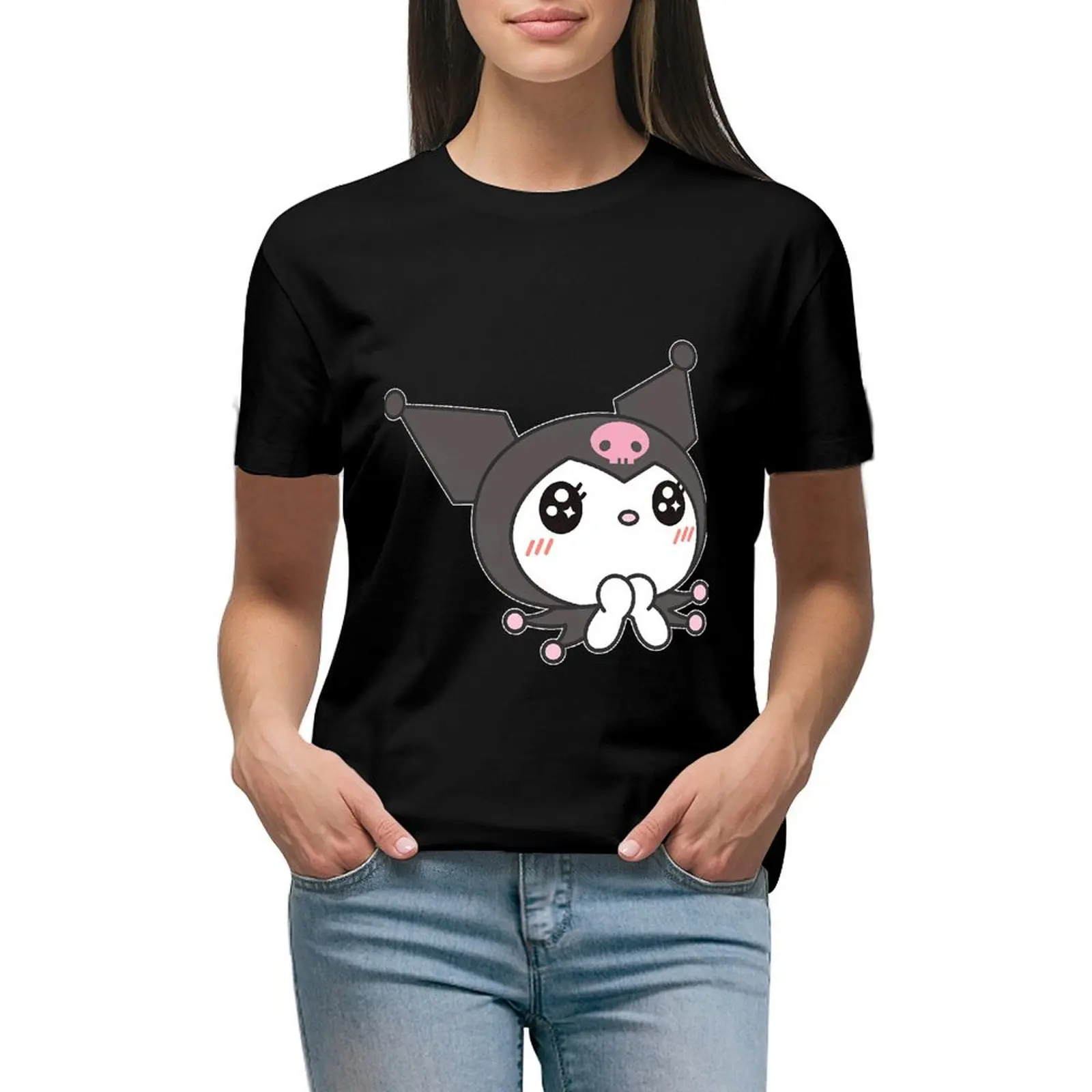 

Модная футболка Sanrio Kuromi Y2k, женская одежда, летние повседневные милые футболки, одежда