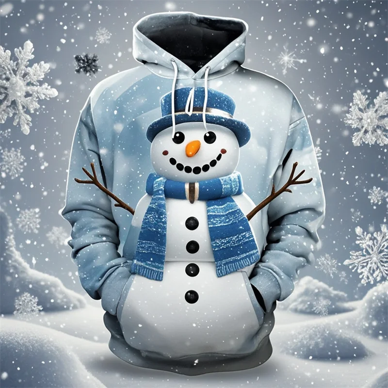 Christmas Hoodies Snowman 3D Print Sweatshirts  For Men Women Long Sleeve Y2k  Streetwear Oversized Pullovers Tops Kids Clothing