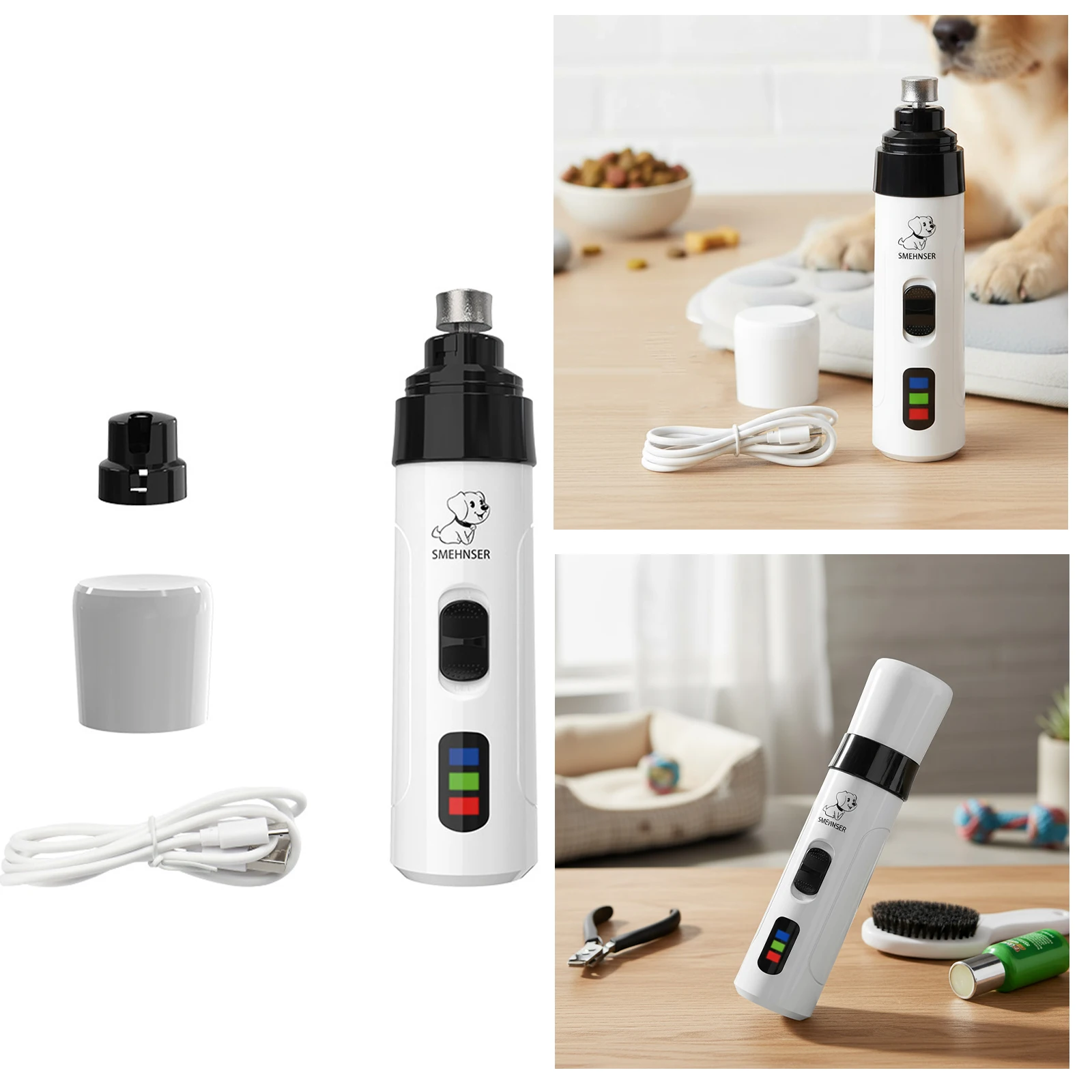 Electric Dog Nail Clippers USB Charging Pet Nail Grinder Low Noise Cordless Dog Grooming Safe Clippers for Small Large Dog Cat
