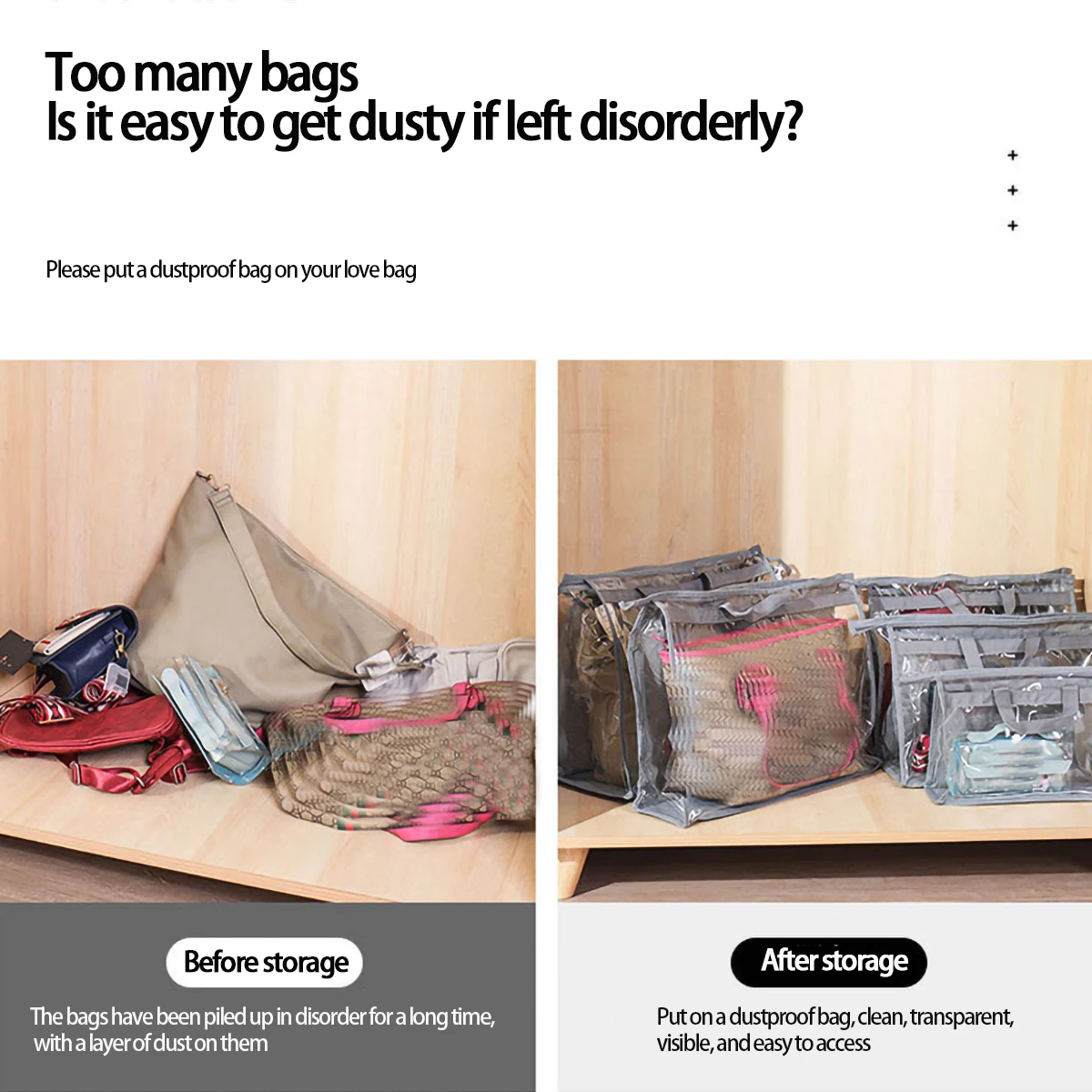 Dustproof Bag Dustproof Bag For Bags Wardrobe Hanging Storage Bag PVC Transparent Waterproof Protective Storage Hanging Bag