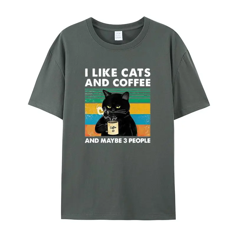 2025, Sommer-Modetrend, Rundhals-T-Shirt für Katzen und Kaffee, geeignet für Männer und Frauen, lockere, vielseitige, atmungsaktive Unisex-Oberteile