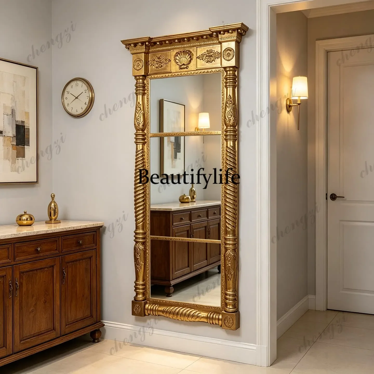 A17 French full-body mirror, retro carved floor mirror, American classical, clothing store fitting mirror