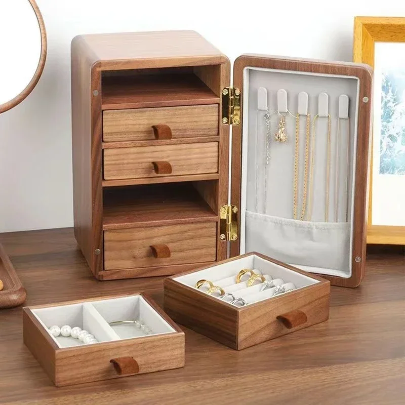 

5Drawers Elegant Storage Organizer for Women Jewelry Organizer Wood Necklace Rings Storage Box Unique Organiser Home Use