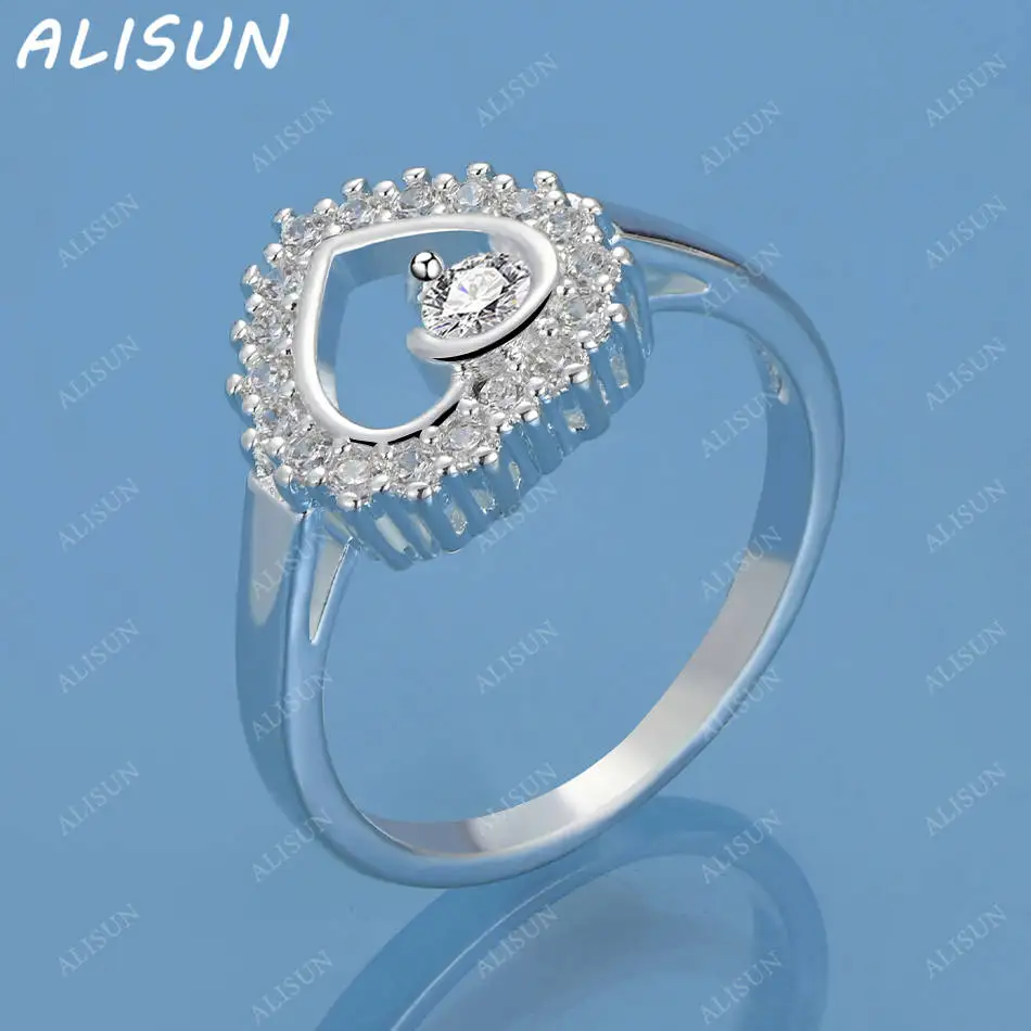 

ALISUN 925 Sterling Silver Zircons Heart Fine Ring For Women Fashion Jewelry Charm Grace Wedding Engagement Accessories