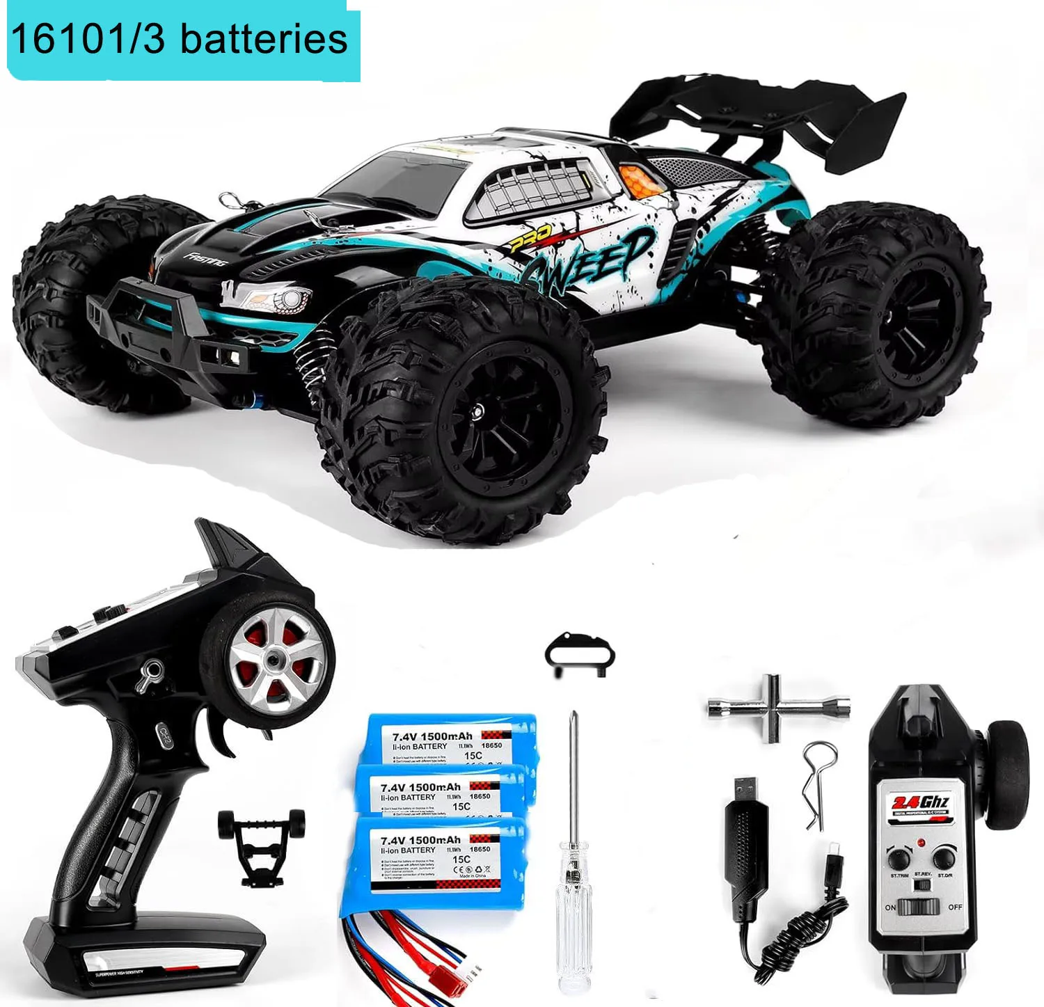 1:16 2.4G 4WD RC auto, 75 km/u brandende hoge snelheid, heldere LED-verlichting, terreinwagen, ultieme kerstverrassingsgeschenken