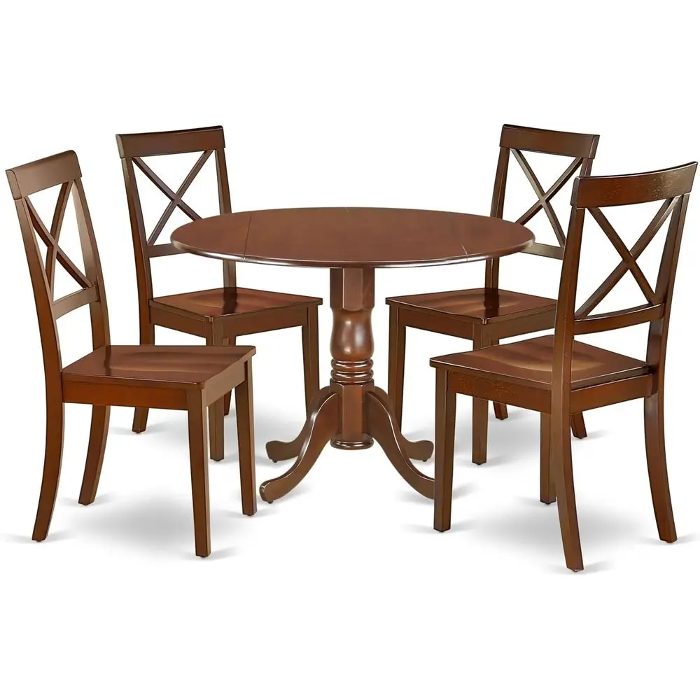 DLO5-MA-W 5 Piece Dining Room Tale t Includes a Round Dining Tale witDropleaand 4 Wood at Cairs, 42x42 Inc, Maany