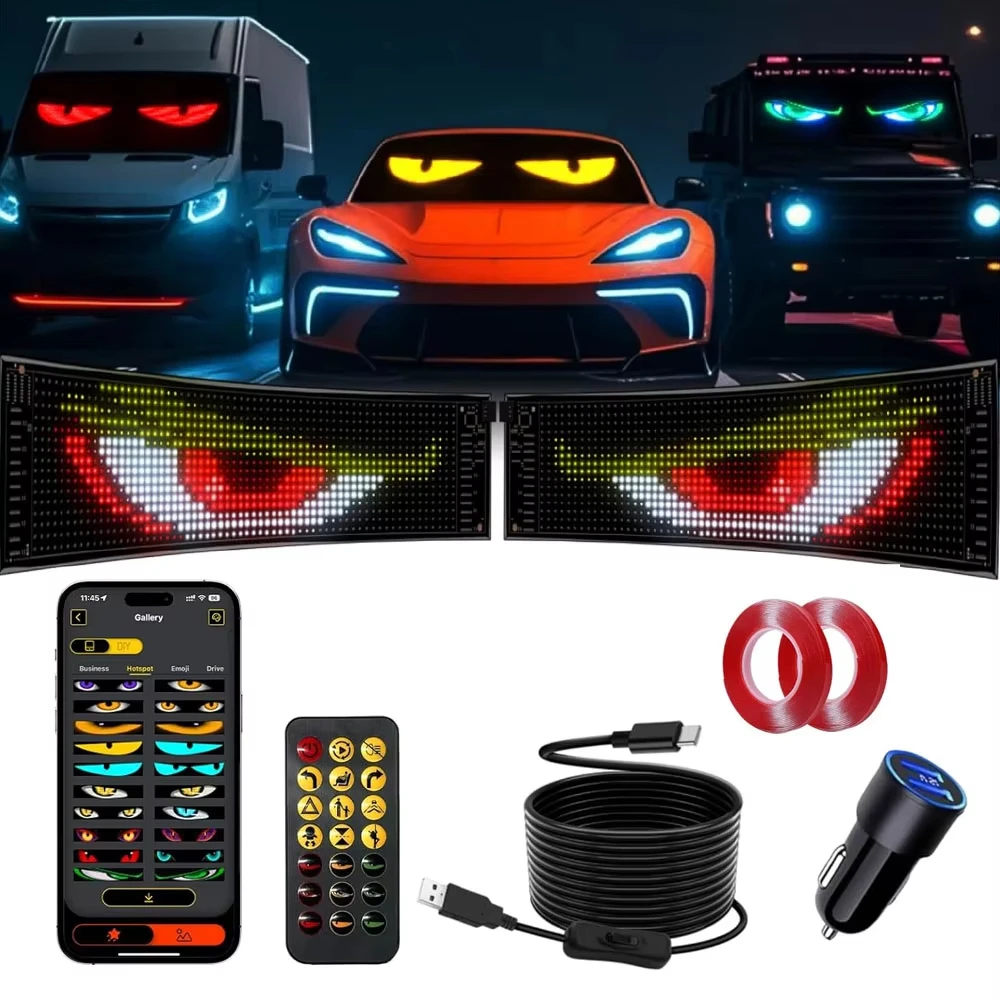 

2PCS LED Devil Eye Lights for Car Truck Windshield Animated LED Matrix Panel Sign Flexible Programmable Digital Display Light AP