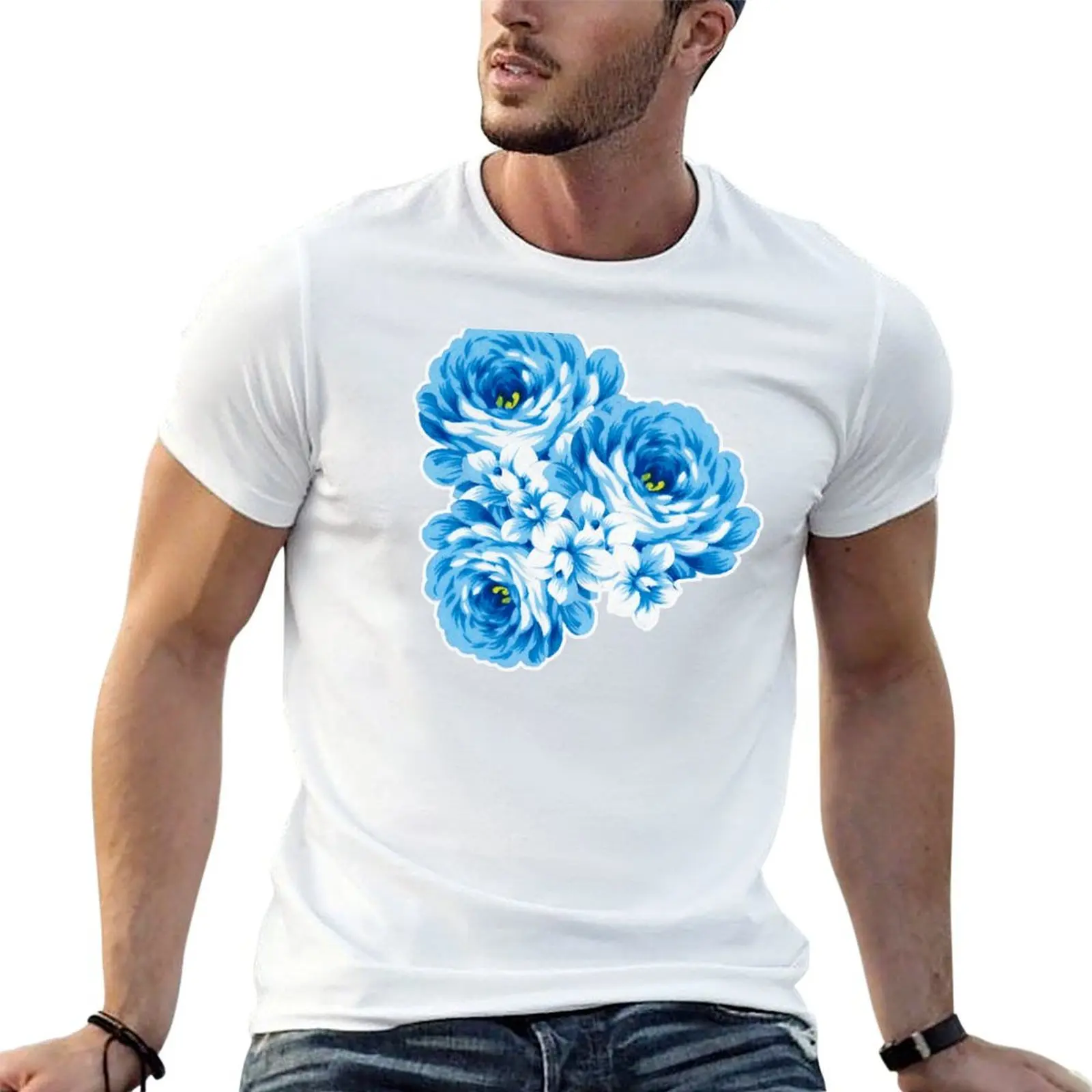 Blue peony T-Shirt shirts graphic tees vintage men t shirts