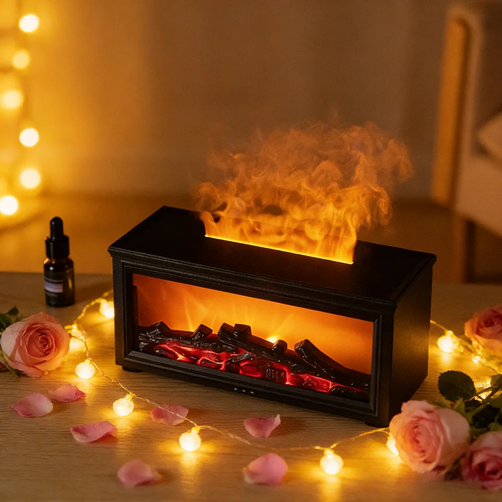 

1 шт., аромадиффузор с имитацией пламени и камина с красочными ночниками, 3-уровневый таймер, увлажнитель воздуха с питанием от USB