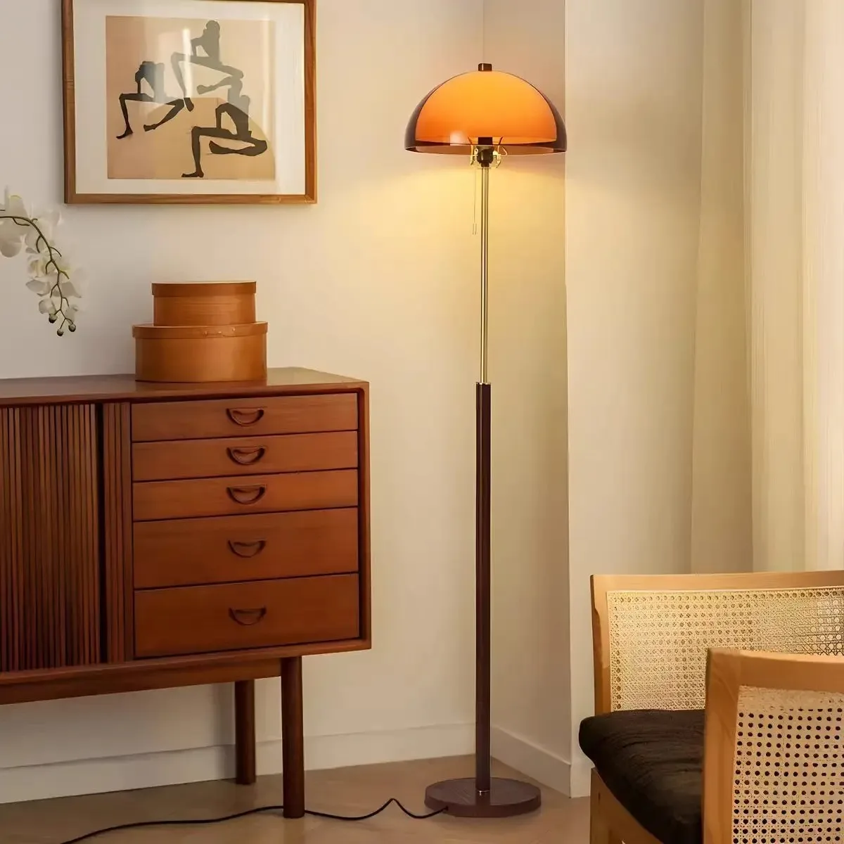 Vintage Acrylic Lampshade Floor Lamp Modern Dark Brown Minimalist Light Fixture E27 Bulb Floor Lighting For Parlor Bedside view 5