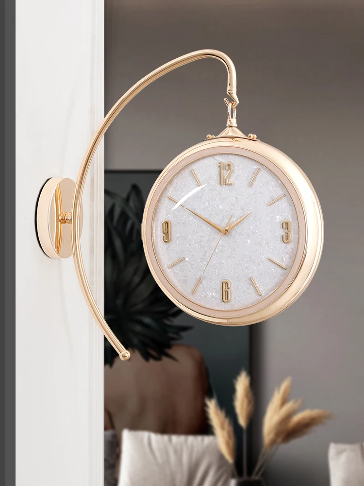 Modern Luxury and Simple Decoration Clock Creative Silent Double sided Wall Clock Living Room Household European Style Atmospher