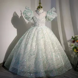 Vestido de baile em camadas para meninas, apliques bonitos, vestidos florais para casamento, primeira comunhão, festa de aniversário, 2023