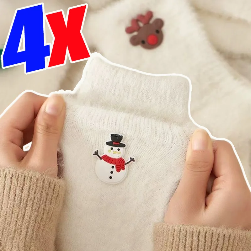 

Зимние рождественские носки, подарочный набор из белого меха норки, ультрамягкие теплые носки с рисунком колокольчиков Санта-Снеговика и оленя для ботинок в помещении