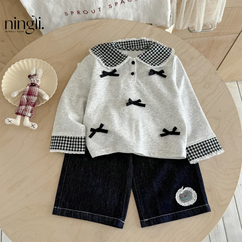 

Girls' Autumn New Fashionable Long Sleeve Set for Toddlers and Young ChildrentTrendy Autumn Children's Leather Curtain Pants