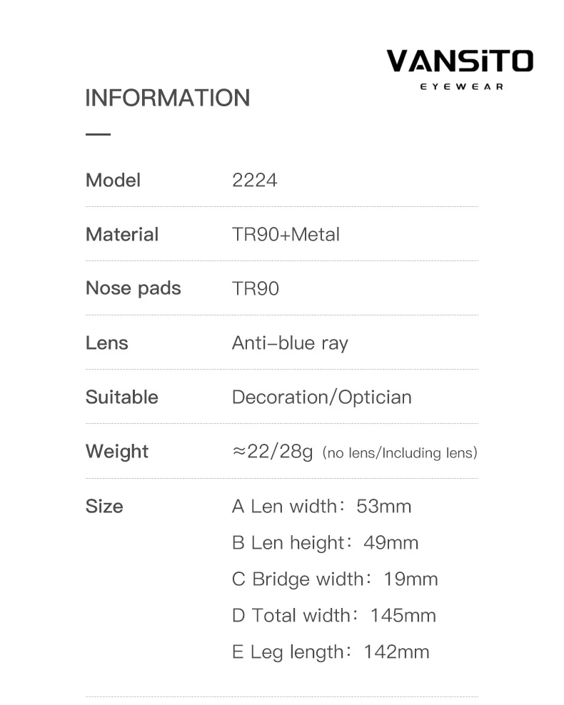 VANSITO 2025 Trending Ins Popular Optical Lenses Prescription Women's glasses frames