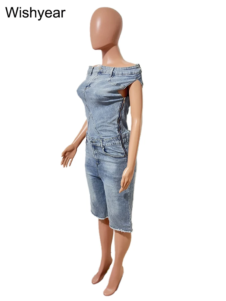 Women's Off-Shoulder Blue Denim Jumpsuit Slash Neck Casual Straight Romper Playsuit One Piece Autumn Jeans Streetwear Outfits - Image 5