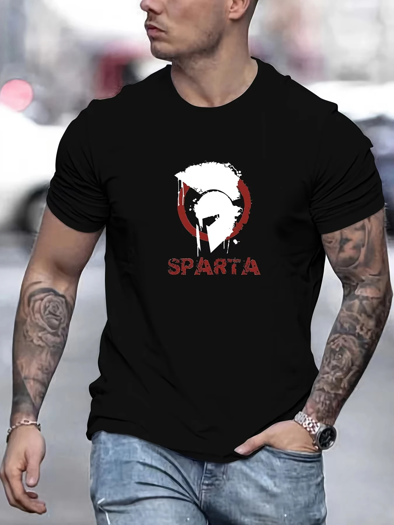 

Men's SPARTA Pattern Summer Casual Round Neck Short T-shirt Oversized T Shirt