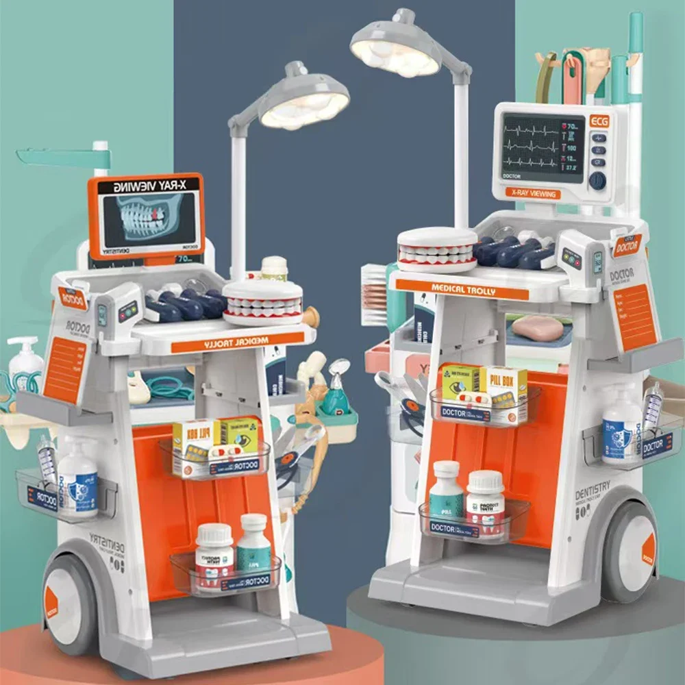 Ziekenhuis Spelen Medische Apparatuur Tafelvullingen Injectie Stethoscoop Medische Trolley Thuis Arts Tandarts Speelgoed voor Kinderen Kerstcadeau