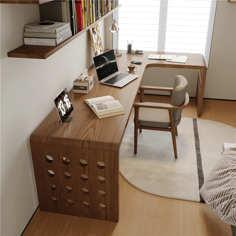 HYS all solid wood cave table corner desk double window computer desk corner long table office workbench